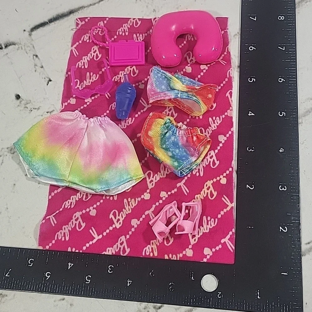 Barbie Doll Clothes Lot Summer Poolside Bikini Shorts Shades‎ Neck Pillow Shoes